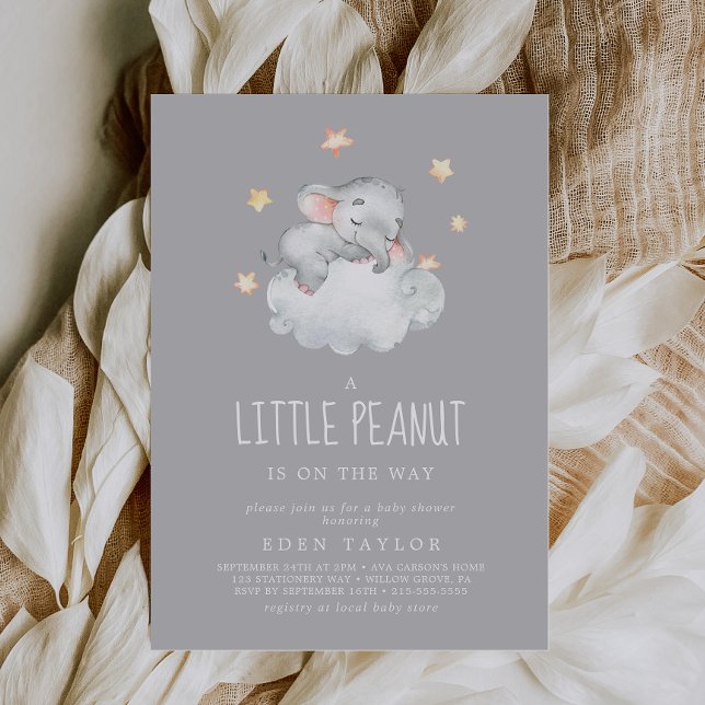 Elephant Girl | Gray Little Peanut Baby Show Einladung (Von Creator hochgeladen)