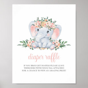 Elephant Girl Pink Babydusche Windeln Raffelzeiche Poster