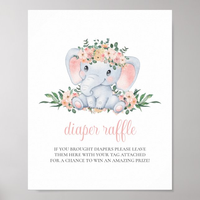 Elephant Girl Pink Babydusche Windeln Raffelzeiche Poster (Vorne)