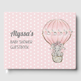 Elephant Girl Pink Hot Air Ballon Babydusche Gästebuch