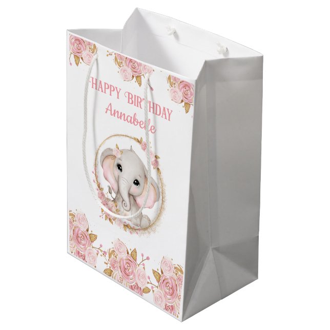 Elephant Girl rose 1er Anniversaire Moyen Sac cade (Dos Angle)