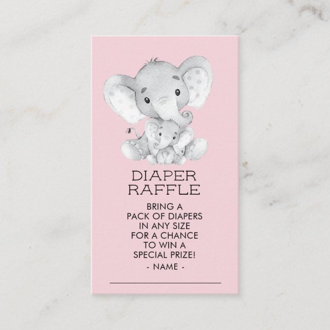 Elephant Girls Baby Showdiaper Raffle Ticket Begleitkarte (Vorderseite)