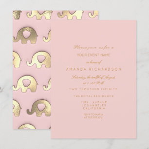 Elephant Glitzer Pink Gold Geburtstagsduschglas Einladung