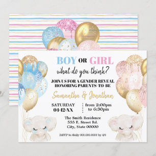Elephant Gold Glitzer Balloons Gender-Enthüllung Einladung