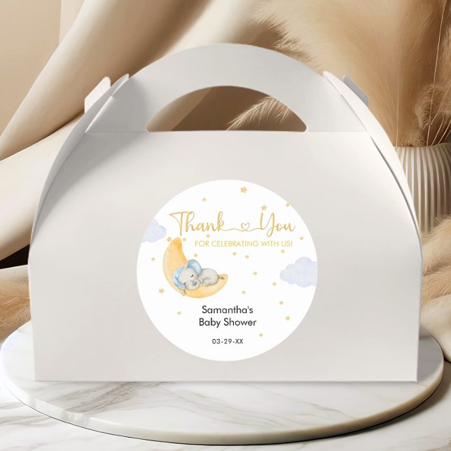 Elephant Gold Moon Star Babydusche Runder Aufkleber (Von Creator hochgeladen)