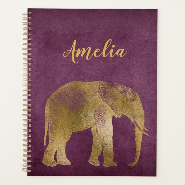 Elephant Gold Violet Suede Planner Planer (Vorderseite)