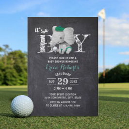 Elephant Golf Boy Rustic Chalkboard Baby Dusche Einladung