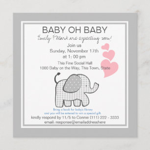 Elephant Gray Gingham Baby Shower Einladung