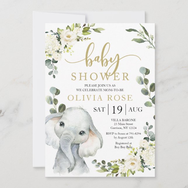 Elephant Green Baby shower Invitation (Devant)