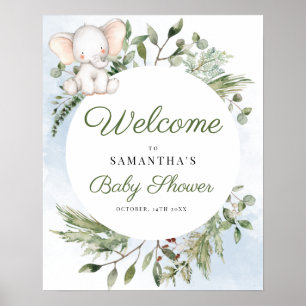 Elephant Green Boy Baby shower Affiche de bienvenu