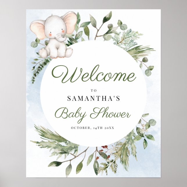 Elephant Green Boy Baby shower Affiche de bienvenu (Devant)
