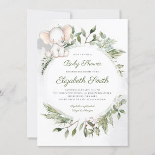 Elephant Greenerage Foliage Babydusche Einladung
