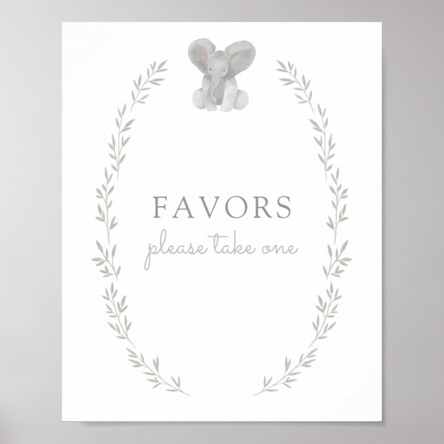 Elephant Greenery Baby Duwer favorisiert Schild (Vorne)