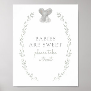 Elephant Greenery Baby Shower Babies sind süß Poster