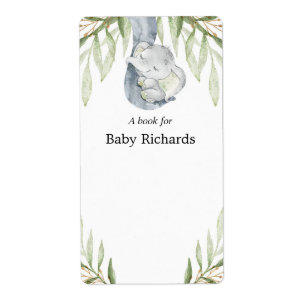Elephant greenery baby shower book tags stickers