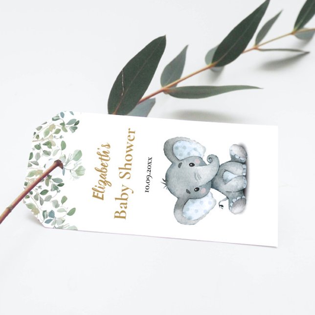 Elephant Greenery Baby Shower Vielen Dank Geschenkanhänger (Von Creator hochgeladen)