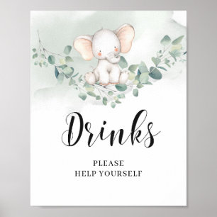 Elephant Greenery eucalyptus Blätter Drinks Zeiche Poster