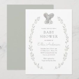 Elephant Greenery Gender Neutral Baby Dusche Einladung
