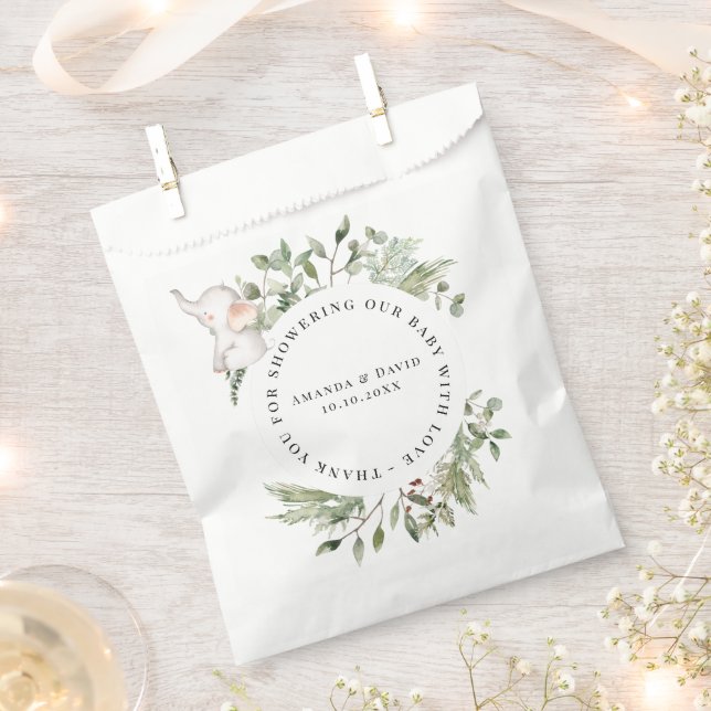 Elephant Greenery Gender Neutral Baby Dusche Geschenktütchen (Ausgeschnitten)