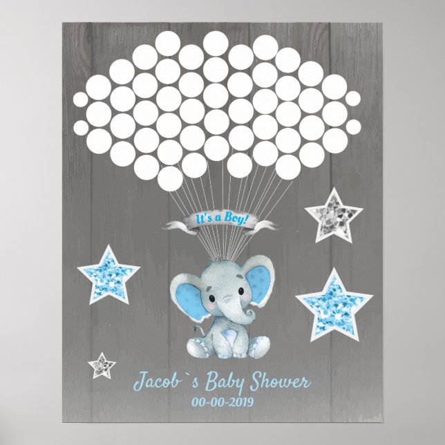 Elephant Guest Book Page Alternative Rustic Blue Poster (Vorne)