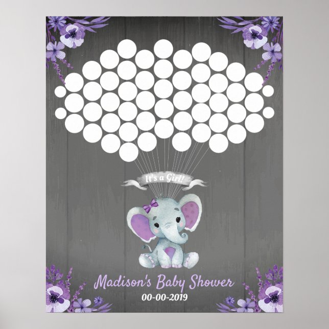 Elephant Guest Book Page Alternative Rustikal Lila Poster (Vorne)