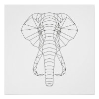 Elephant Head Geometric Black & White Modern Art