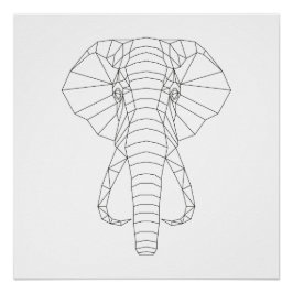 Elephant Head Geometric Black & White Modern Art Poster