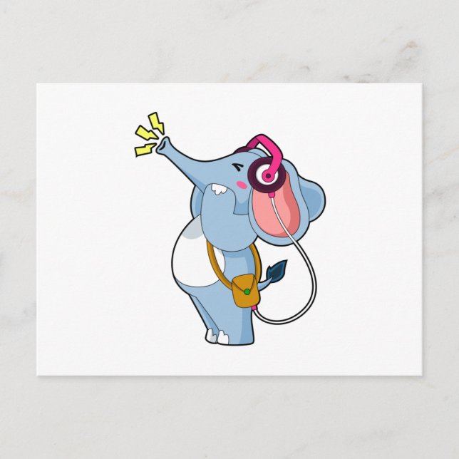 Elephant Headphone Music Postkarte (Vorderseite)