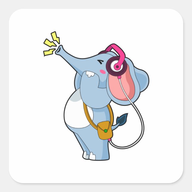 Elephant Headphone Music Quadratischer Aufkleber (Vorderseite)