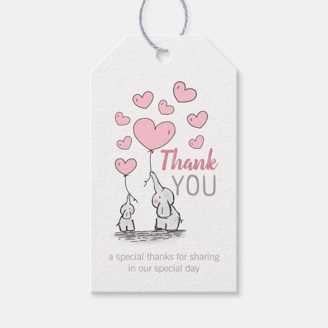 Elephant Hearts Baby Dusche Vielen Dank für Ihre U Geschenkanhänger (Vorderseite)