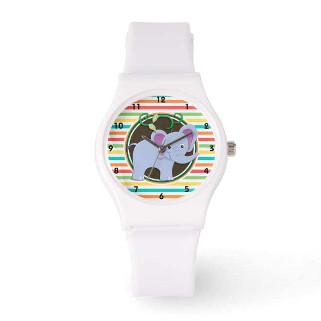 Elephant; helle Regenbogenstreifen Armbanduhr (Vorderseite)