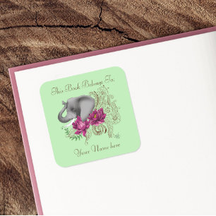Elephant Henna Lotus Blume Buchzeichen Quadratischer Aufkleber