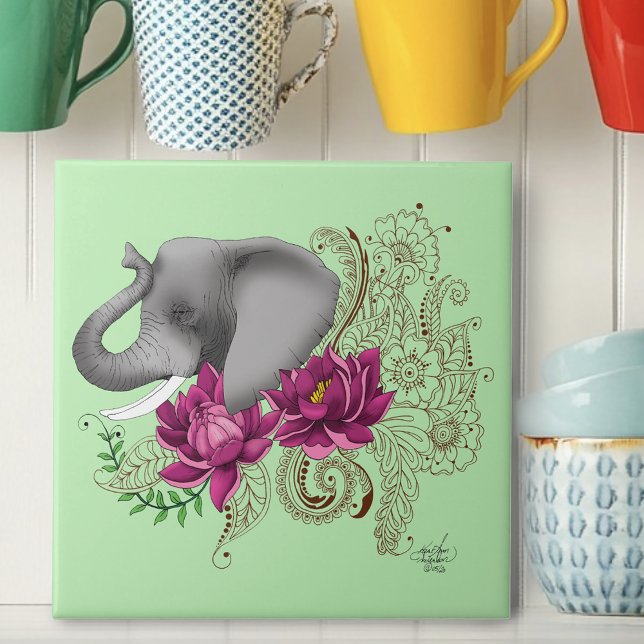 Elephant Henna Lotus Blume Fliese (Von Creator hochgeladen)