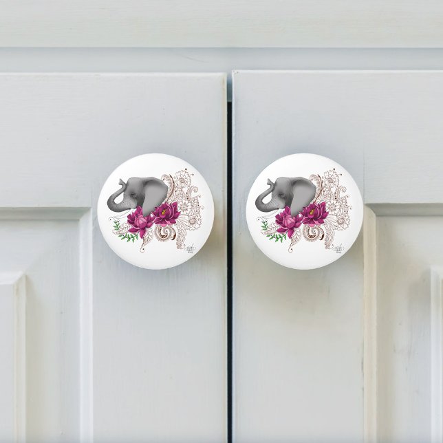 Elephant Henna Lotus Blume Keramikknauf (Von Creator hochgeladen)