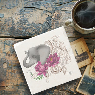 Elephant Henna Lotus Blume Steinuntersetzer