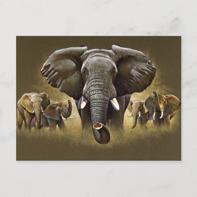 Elephant Herd Charging Postkarte (Vorderseite)