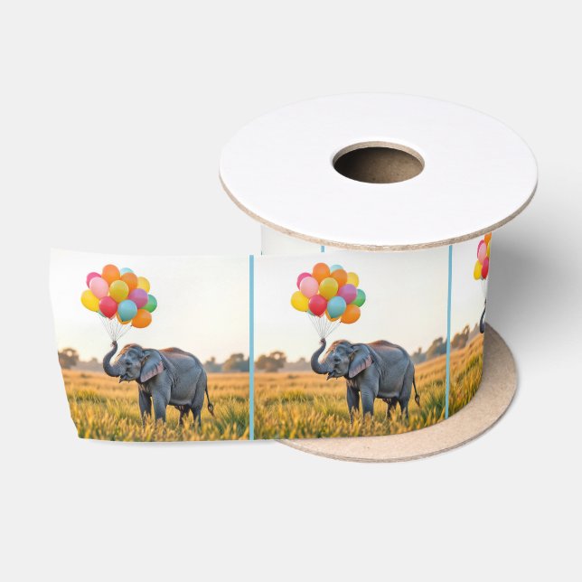 Elephant Holding A Birthday Balloon Bouquet Satinband (Spule)