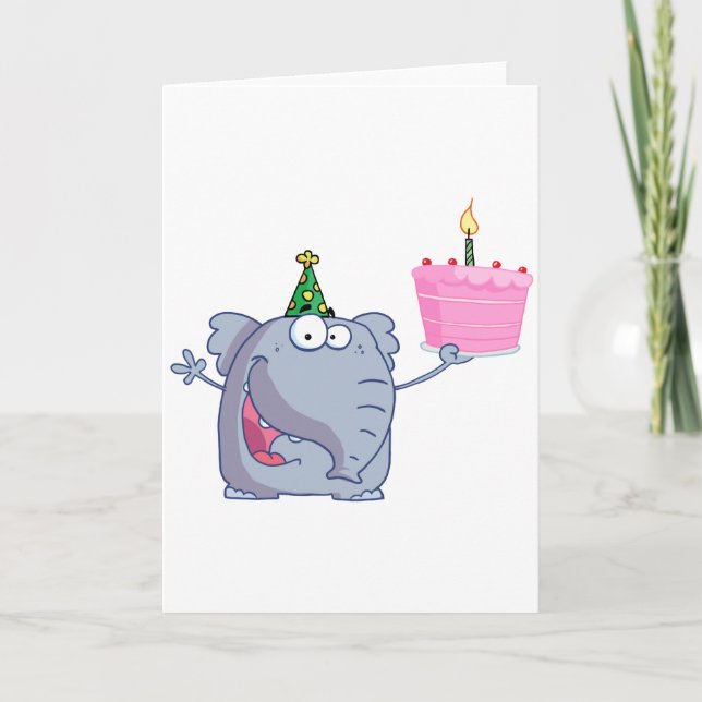 Elephant Holds Birthday Cake Karte (Vorderseite)
