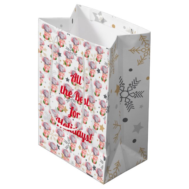 Elephant Holidays Anpassen Mittlere Geschenktüte (Vorderseite Schrägansicht)