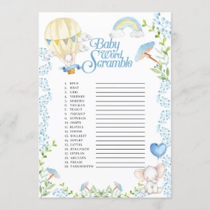 Elephant Hot Air Ballon Baby Word Scramble Game Einladung