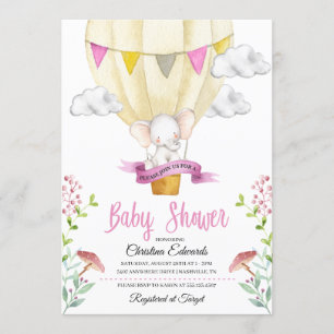 Elephant Hot Air Ballon Babydusche Einladung