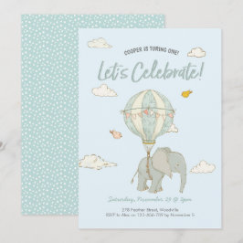 Elephant Hot Air Ballon Boys Einladung zum Geburts