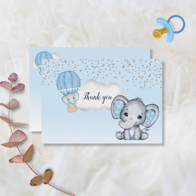 Elephant Hot Air Balloon Baby Boy Dusche Vielen Da Dankeskarte (Von Creator hochgeladen)