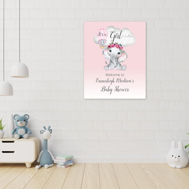 Elephant Hot Air Balloon Baby Girl Willkommen Poster (Von Creator hochgeladen)