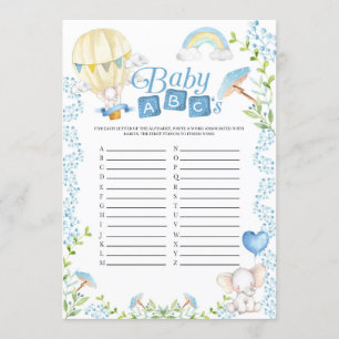 Elephant Hot Air Balloon Baby Shower ABCs Game Einladung