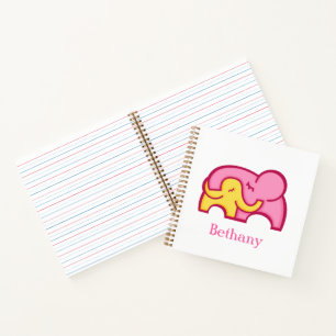 Elephant hug rosa gelb niedlicher Grafikname Notizbuch