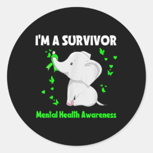 Elephant I bin ein Überlebender Mental Health Awar Runder Aufkleber