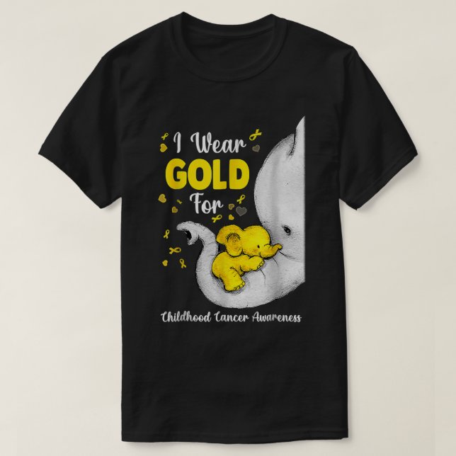 Elephant I trage Gold Ribbon für Krebs im Kindesal T-Shirt (Design vorne)