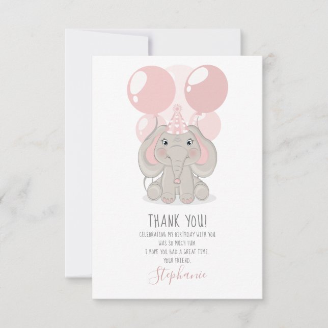 Elephant in Birthday Party - Danke Einladung (Vorderseite)