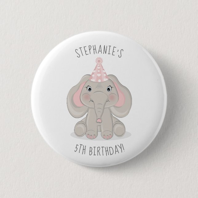 Elephant in Birthday Party Hat Button (Vorderseite)